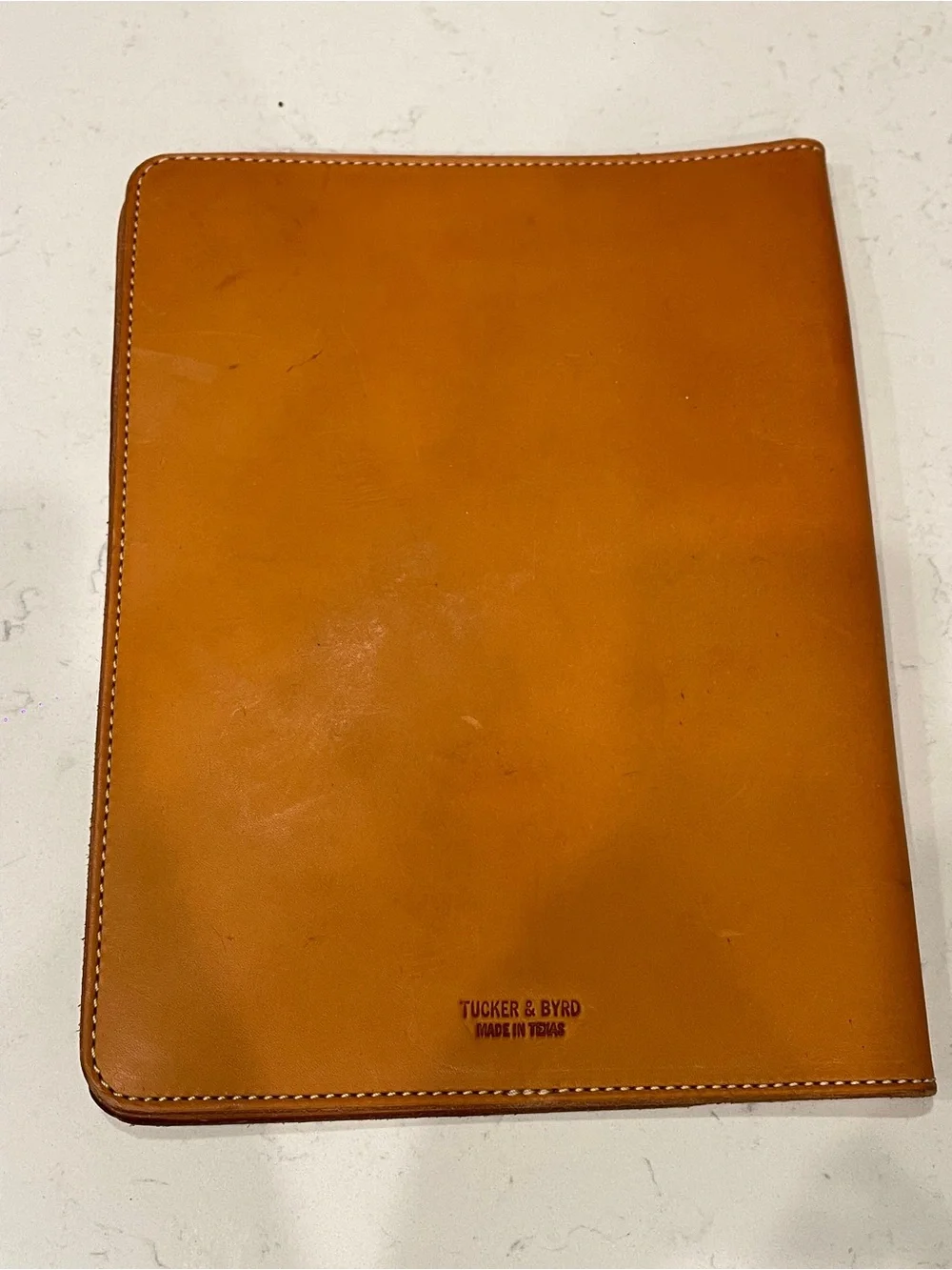 Tucker & Byrd tan leather portfolio